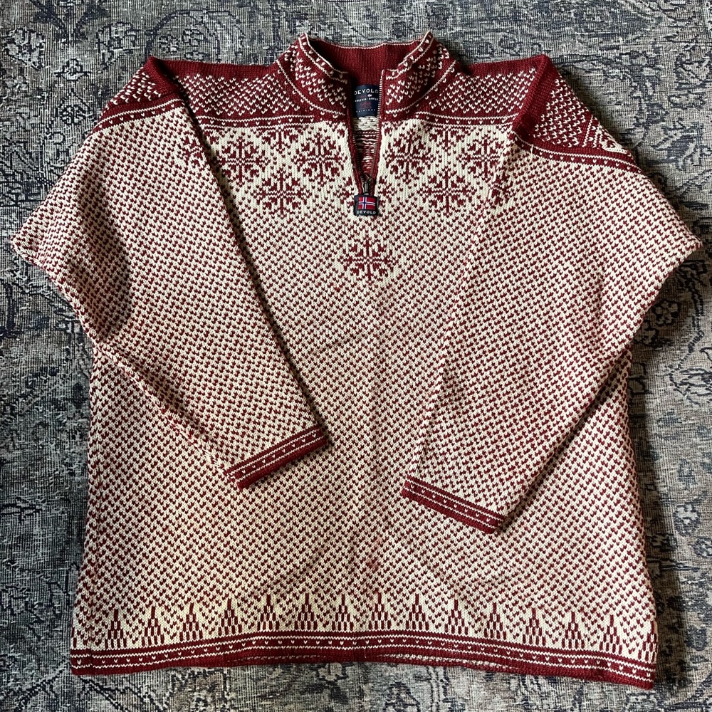 Devold Norweigan Zip Front Cardigan Sweater Size L Wool Norway Embroidered